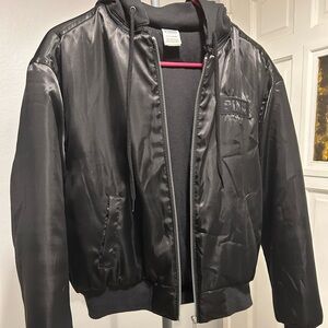 PINK Victoria's Secret Black Satin Bomber Jacket size Small